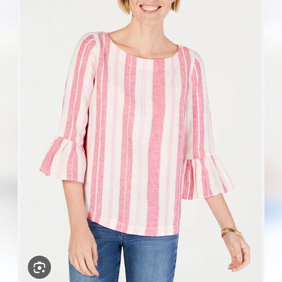 Charter Club Tops - Charter Club 1X linen blouse top, ruffle sleeves
